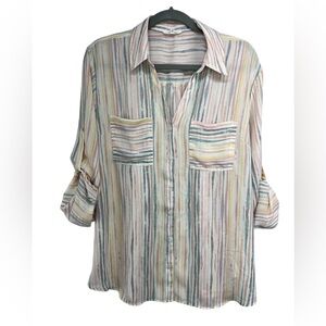 Maurices Pastel Stripe Button Down Blouse Womens XL